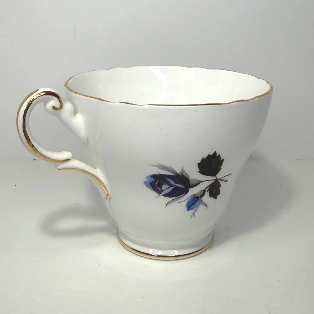 Regency English Bone China Teacup Blue Rose Gold Trim Made in England